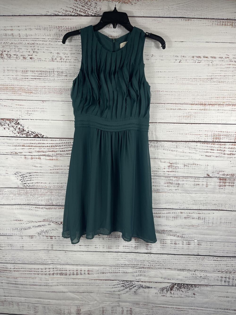 Loft Dress Women's 0 Teal Gren Pleated Bodice Chiffon A-Line Sleeveless Cocktail